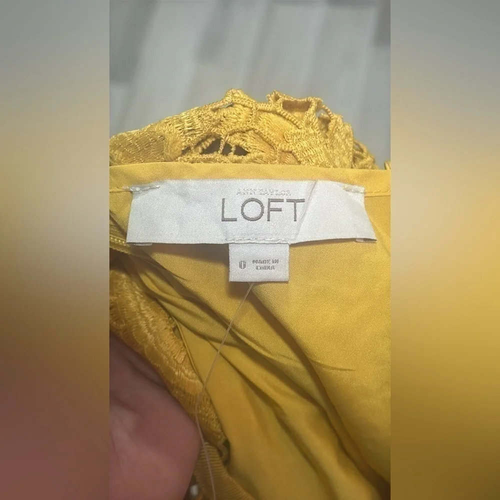 LOFT Yellow Sunflower Lace Mini Dress Size 0 NWT - Picture 7 of 7